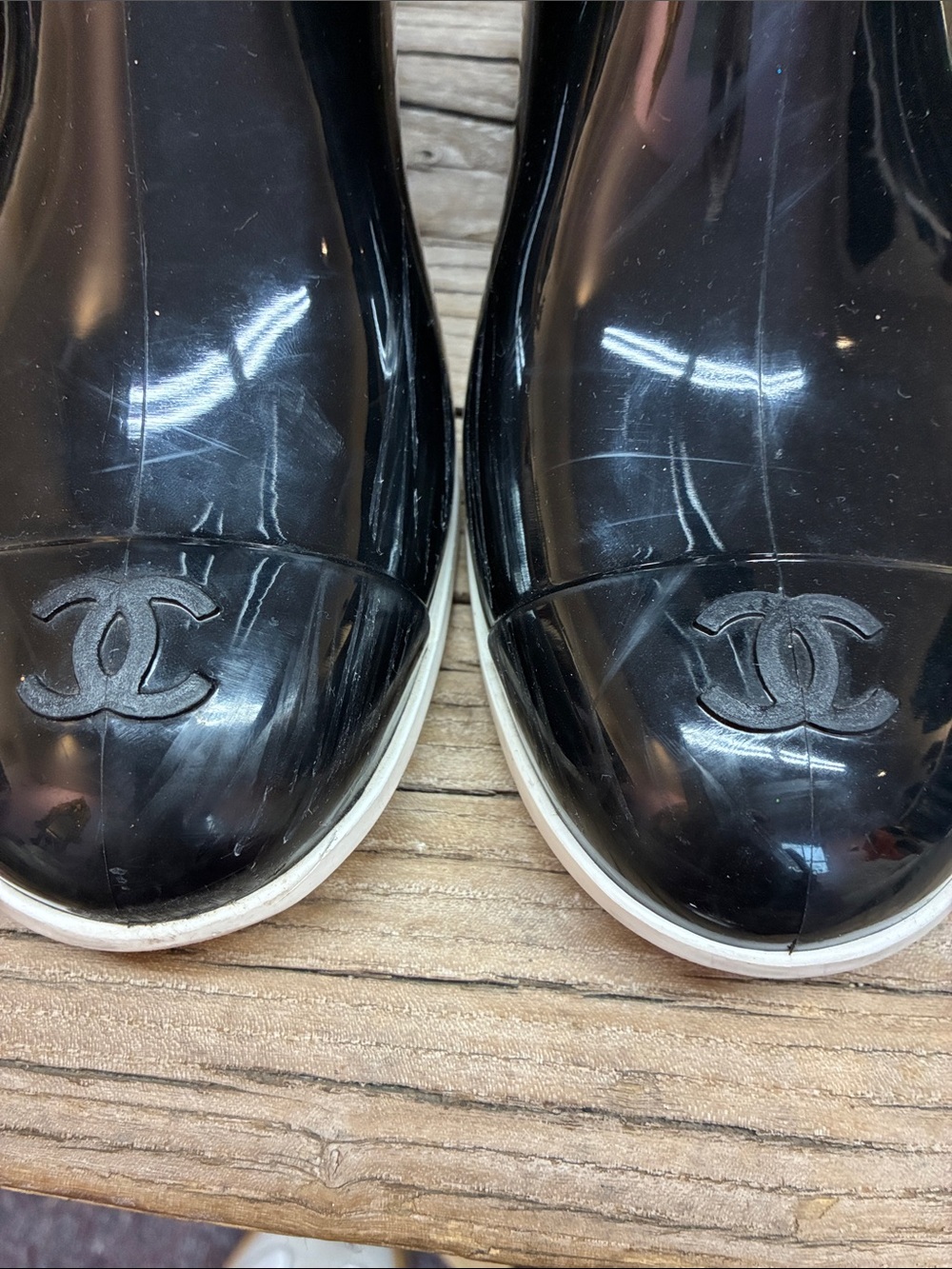 Chanel Black Rubber Camelia Rain Boots Glossy Size 39 - Picture 8 of 9